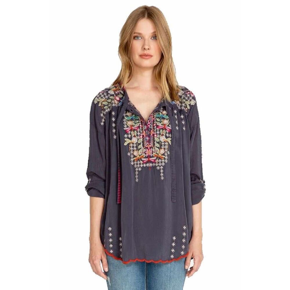 Johnny Was Dragonfly embroidery tunic blouse